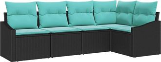 vidaXL Juego De Sof&aacute; 5 Uds. Negro Rat&aacute;n Sint&eacute;tico Vidaxl
