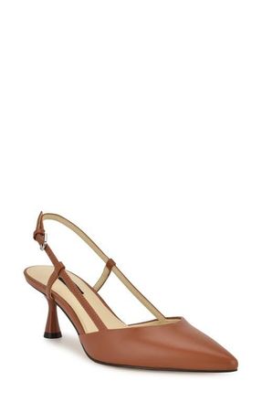 Nine West Rhonda Slingback Pointed Toe Kitten Heel Pump in Medium Brown at Nordstrom, Size 10.5