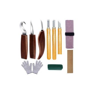 OEM Kit De 10 Cinceles Para Trabajar La Madera, Cuchillos Para Tallar Madera Con Mangos De Nogal, Herramientas Para Tallado De Madera Diy Con Guantes Resi