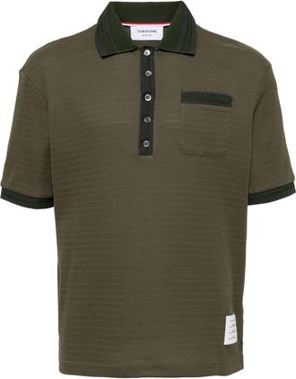 Thom Browne open-stitch cotton polo shirt - men - Cotton - 5 - Green
