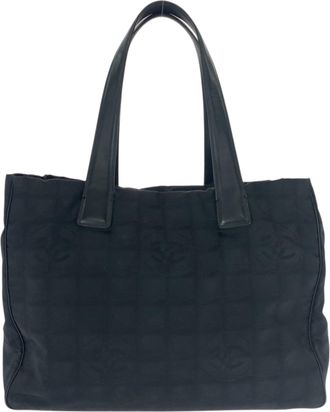 Chanel Black Nylon Leather Shoulder Bag Tote Bag (Pre-Owned)