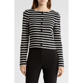 Elie Tahari Stripe Boat Neck Cardigan in Black/Ivory at Nordstrom Rack, Size X-Small