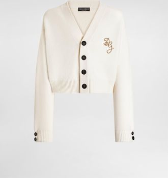 Dolce & Gabbana Virgin Wool Cardigan With Logo - Man Sweaters And Cardigans White Xs