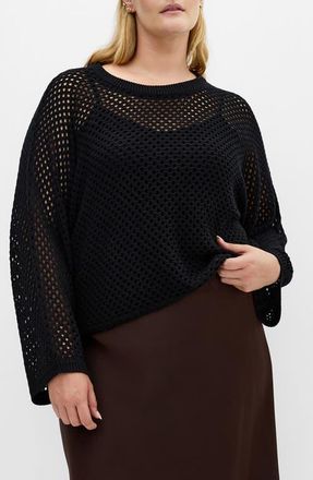 City Chic Open Stitch Sweater in Black at Nordstrom, Size Xxxs