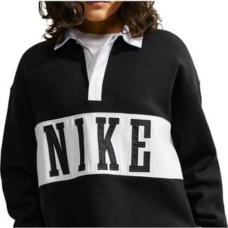 Nike (WMNS) Nike Studio Fleece Medium Weight Oversized Rugby Sweatshirt Total Black Sail IU1135-001