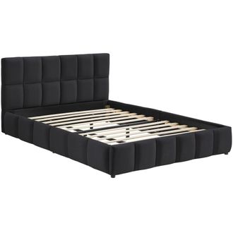 TecTake Cama tapizada, terciopelo, base madera acero, negro 193x220x93cm
