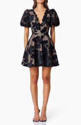 Elliatt Zara Flower Appliqu&eacute; Fit & Flare Minidress in Black at Nordstrom Rack, Size Small