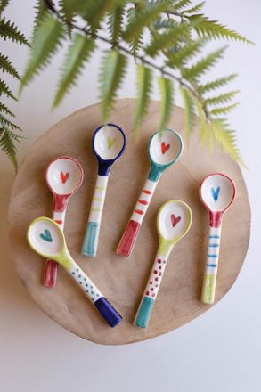 Kalalou Set Of Six Decorative Ceramic Spoons - One Each Color