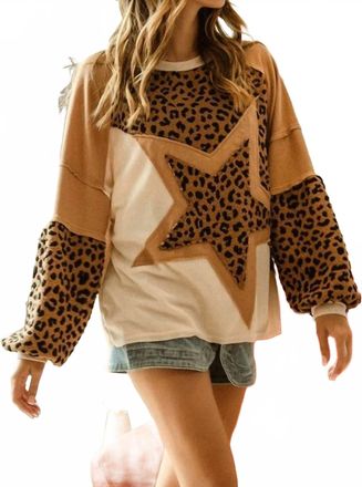 Bibi Jeanna Knit Mixed Top In Leopard