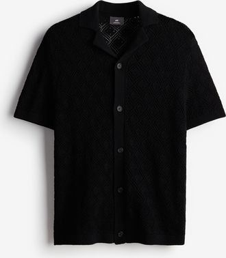 H&M Freizeithemd im Häkellook Regular Fit - Schwarz