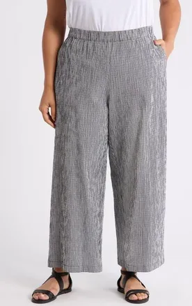 Eileen Fisher Stretch Organic Cotton Ankle Wide Leg Pants in Black/White at Nordstrom, Size 2 X