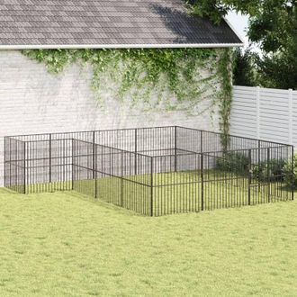 vidaXL Vidaxl - Corralito Para Perros Con 16 Paneles Acero Galvanizado Negro