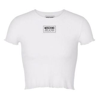 Moschino T-Shirts, female, White, Size: M Cropped Ribbed T-Shirt