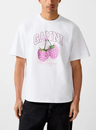 Ganni Mens Raspberries logo T-shirt