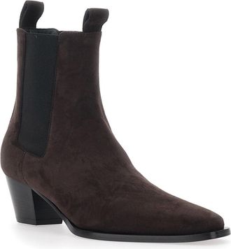 Toteme Womens Suede Brown Ankle Boots With Elastic Bands