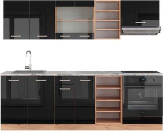 Vicco Mueble De Cocina R-line, Roble Negro/dorado De Alto Brillo, 240 Cm, Et M&aacute;rmol