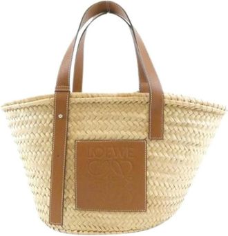 Loewe Pre-owned Raffia Calfskin Handbag - Dames - Vintage Shopper - Beige - ONE Size - Leer - Vintage