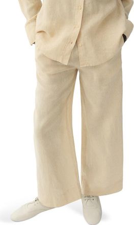 Mango Straight Leg Linen Blend Pants in Pastel Yellow at Nordstrom, Size X-Small