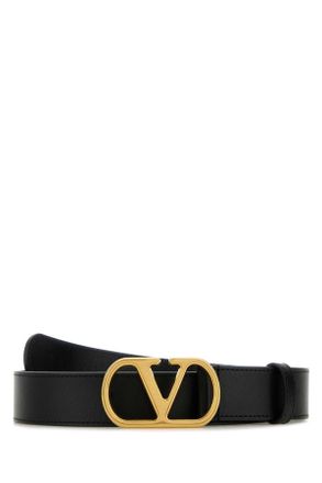 Valentino Garavani Black Leather V Logo Belt