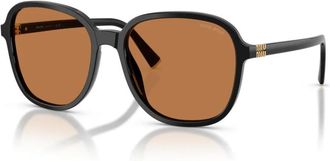 Miu Miu Zwart/Bruin Zonnebril 0MU B01S - Dames - Zonnebrillen - Zwart - 58 MM - Accessoires