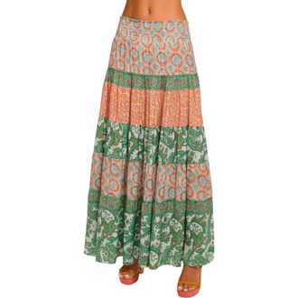 Ramy Brook Dorotha Mixed Print Maxi Skirt in Bright Palm Patchwork at Nordstrom, Size X-Large