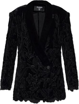 Balmain Fluwelen Blazer - Dames - Blazers - Zwart - L - Leer - Jassen