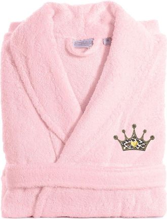 Linum Home Textiles Turkish Cotton Terry Bath Robe Embroidered With Cheetah Crown Design