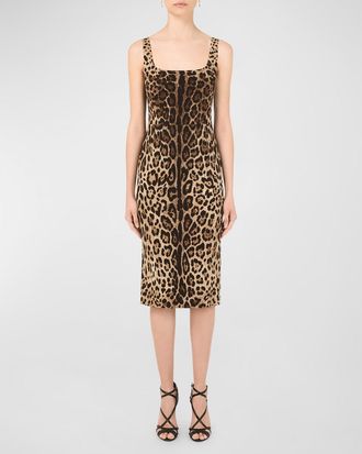 Dolce & Gabbana Leopard-Print Charmeuse Sheath Dress