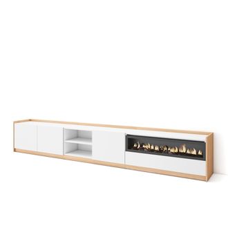 Skraut Home Skraut Home - Mueble Tv, Televisi&oacute;n, 310x37x50cm, Para Tv Hasta 80, Chimenea El&eacute;ctrica, Blanco Y Roble Soft