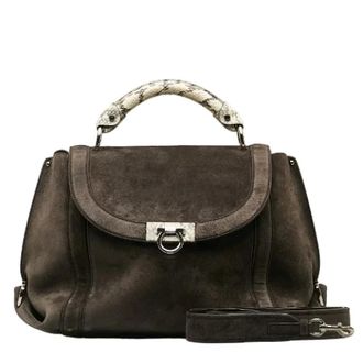 Ferragamo Pre-owned Handbags, female, Gray, Size: ONE SIZE Pre-owned Gancini Sofia Python Suede Handbag