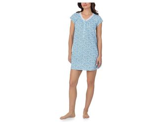 Eileen West Womens Short Sleeveless Sleepshirt Womens Jumpsuit & Rompers One Piece White Ground Aqua Floral : MD, Cotton