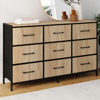 IDMarket Idmarket - Ba&uacute;l De Tela De 9 Cajones Utah 115 Cm Mueble De Almacenaje De Dise&ntilde;o Industrial Efecto Listones