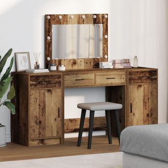 Berkfield Home 3-Piece Dressing Table Set with LED - Vintage Wood & Engineered Wood in Brown