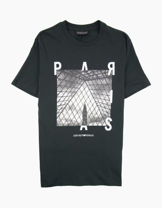 Emporio Armani Mens Armani Jeans City Logo Paris T-shirt Verde Scuro 0537 - Black - Size: 38