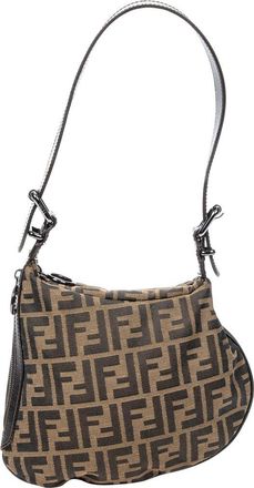Fendi Khaki & Dark Brown Zucca Canvas Small Oyster Hobo Bag (Authentic Pre- Loved)