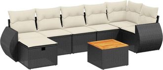 vidaXL Vidaxl - Set De Sof&aacute;s De Jard&iacute;n 8 Piezas Y Cojines Rat&aacute;n Sint&eacute;tico Negro