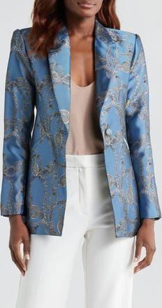 L'agence Sheila Structured Satin Blazer in Blue Horizon/Silver Good Luck at Nordstrom Rack, Size 00