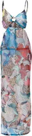 Just Cavalli Kleedjes, Dames, Veelkleurig, S, Chiffon, Bloemen Chiffon Jurk - Vrouwelijke Elegantie