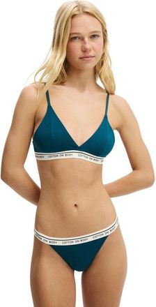 Cotton On Womens Branded Cotton Cross Over Bralette in Tidal Teal at Nordstrom, Size Medium