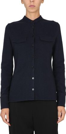 Jil Sander Womens Shirt With Pockets - Dark Blue Wool - Size EU 38 (Womens)