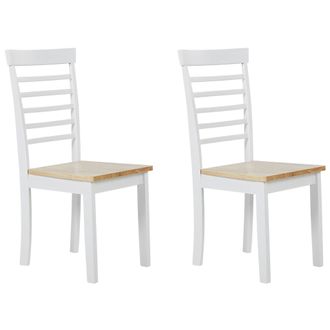Beliani Juego De 2 Sillas De Comedor De Madera Clara Y Madera De Caucho Blanco Con Respaldo Sin Reposabrazos Battersby