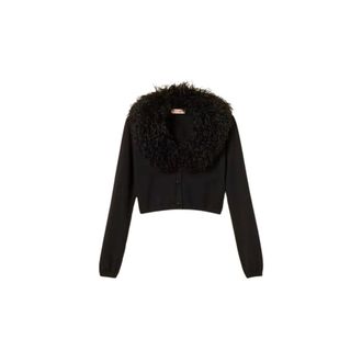 Twinset Truien & Vesten, Dames, Zwart, M, Nepbont, Cropped Vest met nepbont