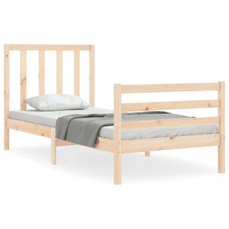 Berkfield Home Bed Frame with Headboard Small Single Solid Wood in Light Tan