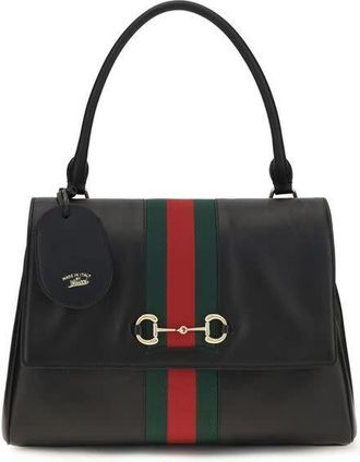 Gucci Web-Stripe Leather Top Handle Bag Black