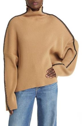 Rag & Bone Ally Whipstitch Detail Mock Neck Sweater in Khaki at Nordstrom Rack, Size X-Small