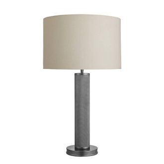 Industville Knurled Pillar Table Lamp - Pewter - Cotton Drum Shade in Dark Grey | Size: Medium