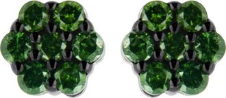 House of Brilliance 925 Sterling Silver 1/2 cttw Treated Green Diamond Floral Cluster Stud Earring in Green Diamond | Silver at Nordstrom