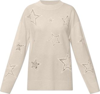 LoveShackFancy Westcott Sweater - Dames - Ronde hals truien - Beige - L - Wol - Truien & Vesten