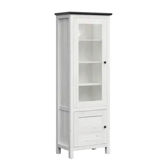 Petits Meubles Vitrina 2 puertas con LED estratificado Blanco patinado marr&oacute;n oscura