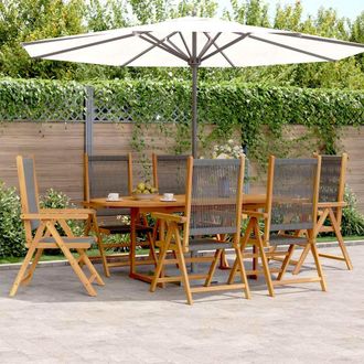 vidaXL Set De Comedor Jard&iacute;n 7 Pzas Polipropileno Madera Maciza Gris Vidaxl
